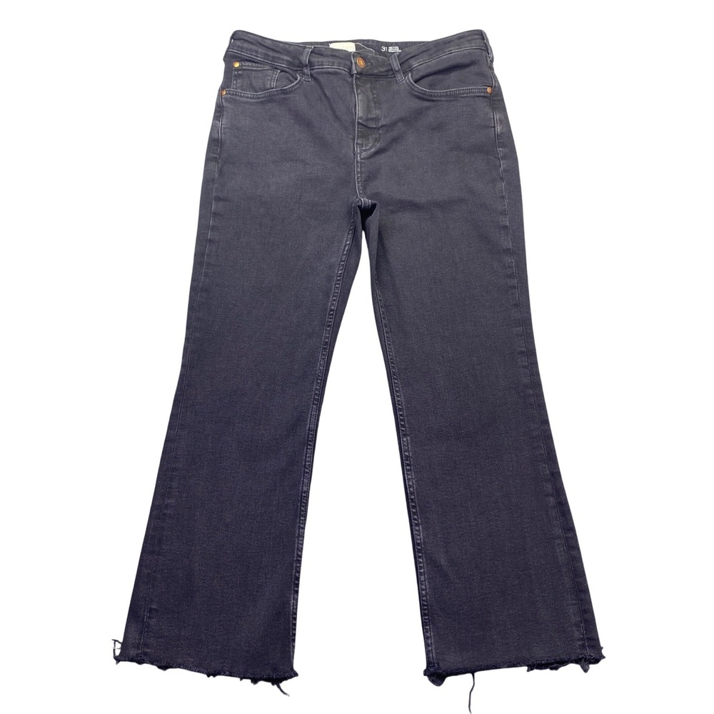 Pilcro and the Letterpress Black High Rise Flare Raw Hem Jeans Size 31 OB1686291